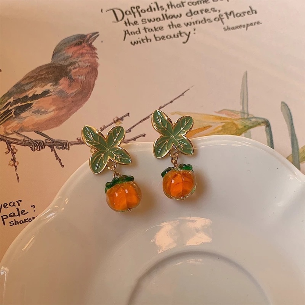 New Persimmon Glass Earrings - Picture 2 of 7